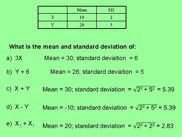 Mean SD X 10 2 Y 20 5 What is the mean and standard