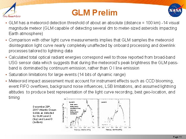 GLM Prelim • GLM has a meteoroid detection threshold of about an absolute (distance