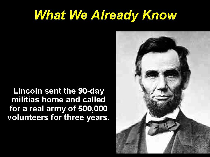 What We Already Know Lincoln sent the 90 -day militias home and called for What We Already Know Lincoln sent the 90 -day militias home and called for