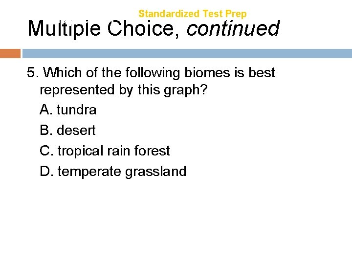Chapter 21 Standardized Test Prep Multiple Choice, continued 5. Which of the following biomes
