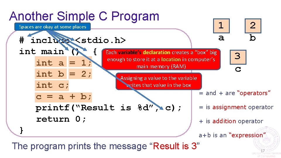 Another Simple C Program Spaces are okay at some places 1 a 2 b