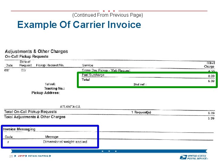 (Continued From Previous Page) Example Of Carrier Invoice 25 USPS® RETHINK SHIPPING 
