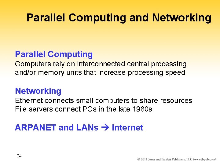 Parallel Computing and Networking Parallel Computing Computers rely on interconnected central processing and/or memory