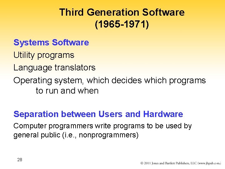 Third Generation Software (1965 -1971) Systems Software Utility programs Language translators Operating system, which