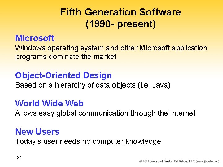 Fifth Generation Software (1990 - present) Microsoft Windows operating system and other Microsoft application