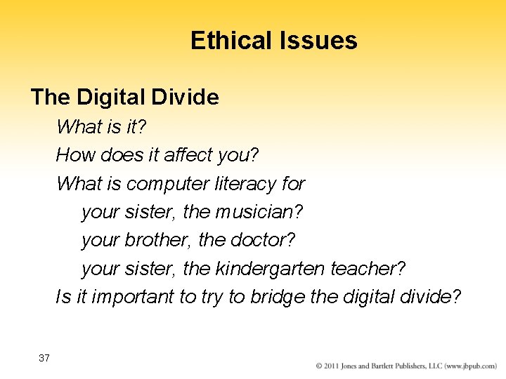 Ethical Issues The Digital Divide What is it? How does it affect you? What