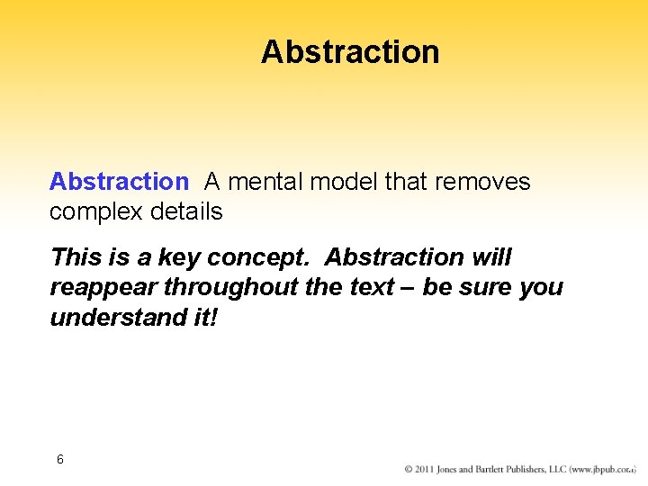 Abstraction A mental model that removes complex details This is a key concept. Abstraction