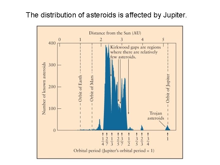 The distribution of asteroids is affected by Jupiter. 