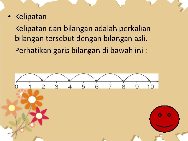  • Kelipatan dari bilangan adalah perkalian bilangan tersebut dengan bilangan asli. Perhatikan garis