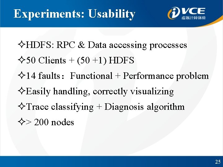 Experiments: Usability ²HDFS: RPC & Data accessing processes ² 50 Clients + (50 +1)