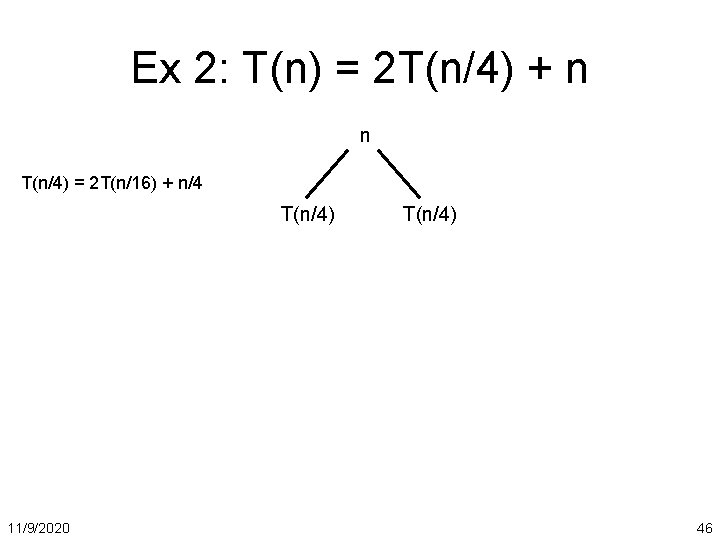 Ex 2: T(n) = 2 T(n/4) + n n T(n/4) = 2 T(n/16) +