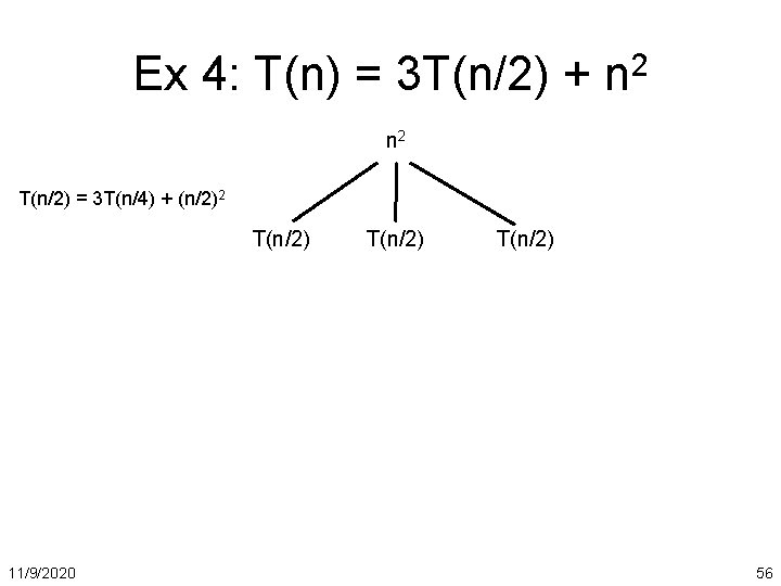 Ex 4: T(n) = 3 T(n/2) + n 2 T(n/2) = 3 T(n/4) +