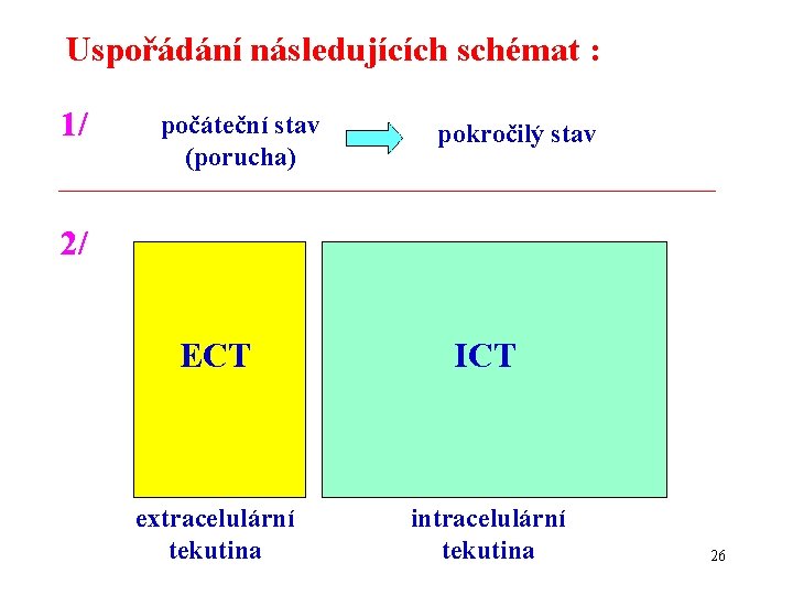 Uspořádání následujících schémat : 1/ počáteční stav (porucha) pokročilý stav 2/ ECT ICT extracelulární
