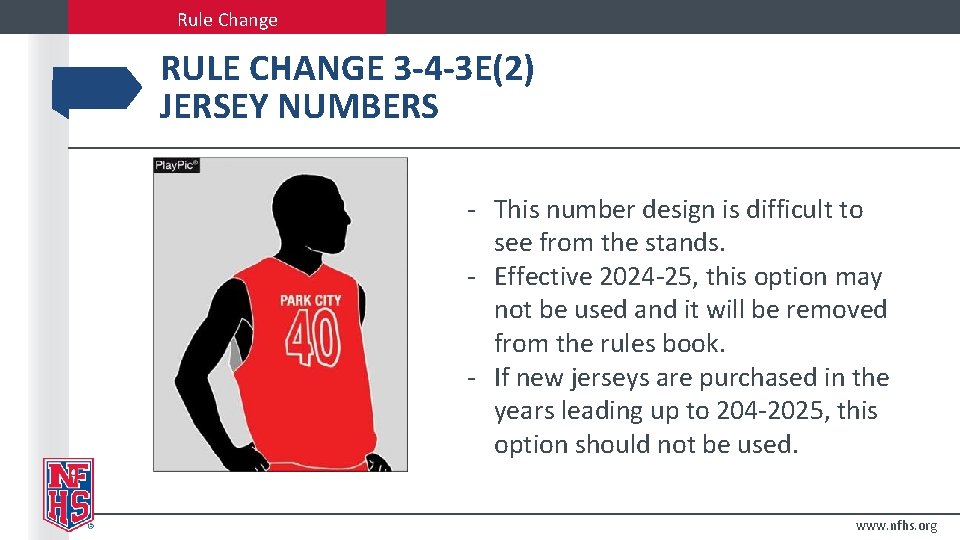 Rule Change RULE CHANGE 3 -4 -3 E(2) JERSEY NUMBERS - This number design