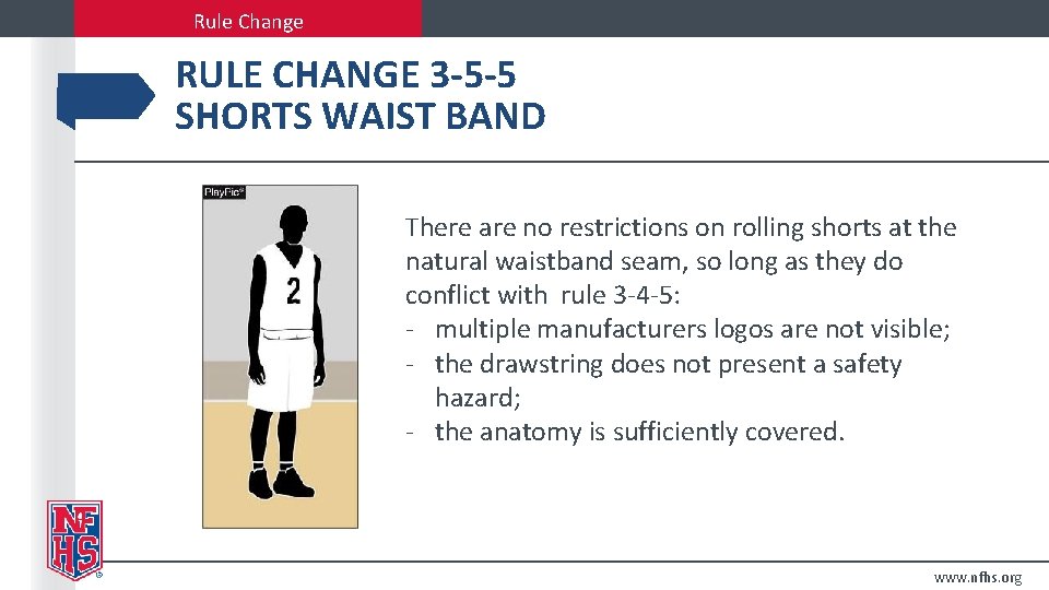 Rule Change RULE CHANGE 3 -5 -5 SHORTS WAIST BAND There are no restrictions