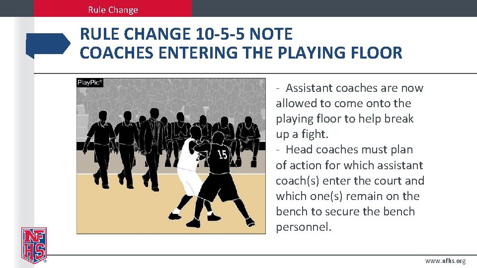 Rule Change RULE CHANGE 10 -5 -5 NOTE COACHES ENTERING THE PLAYING FLOOR -