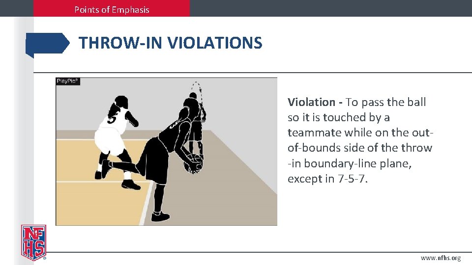 Points of Emphasis THROW-IN VIOLATIONS Violation - To pass the ball so it is