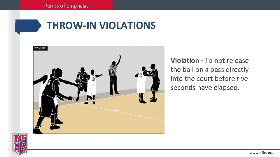 Points of Emphasis THROW-IN VIOLATIONS Violation - To not release the ball on a