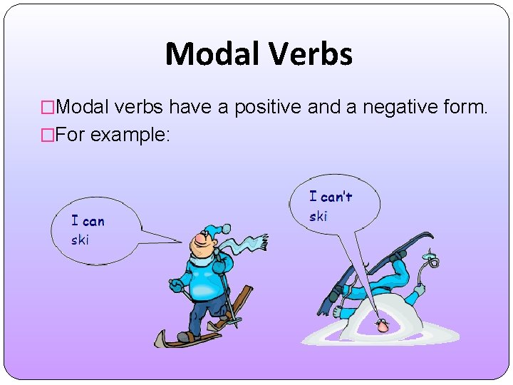 Modal Verbs �Modal verbs have a positive and a negative form. �For example: 