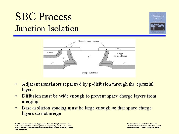 SBC Process Junction Isolation • Adjacent transistors separated by p-diffusion through the epitaxial layer.