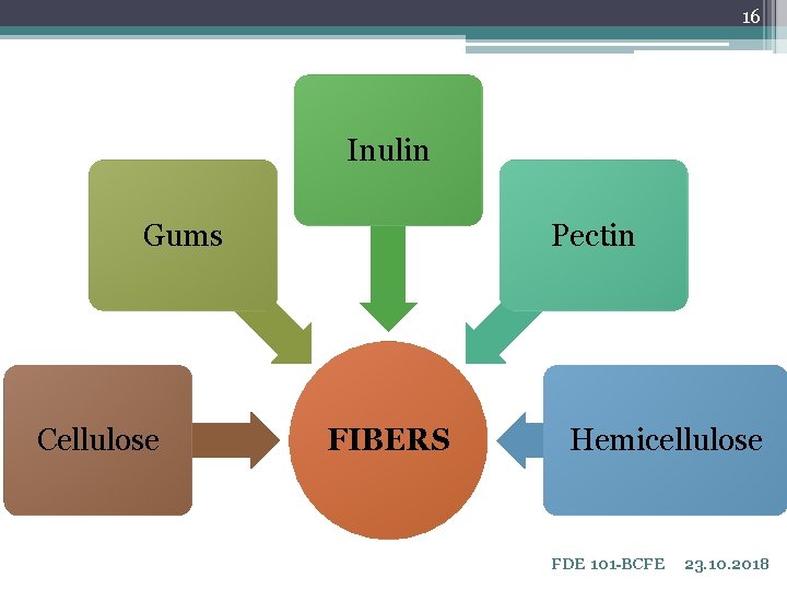 16 Inulin Gums Cellulose Pectin FIBERS Hemicellulose FDE 101 -BCFE 23. 10. 2018 