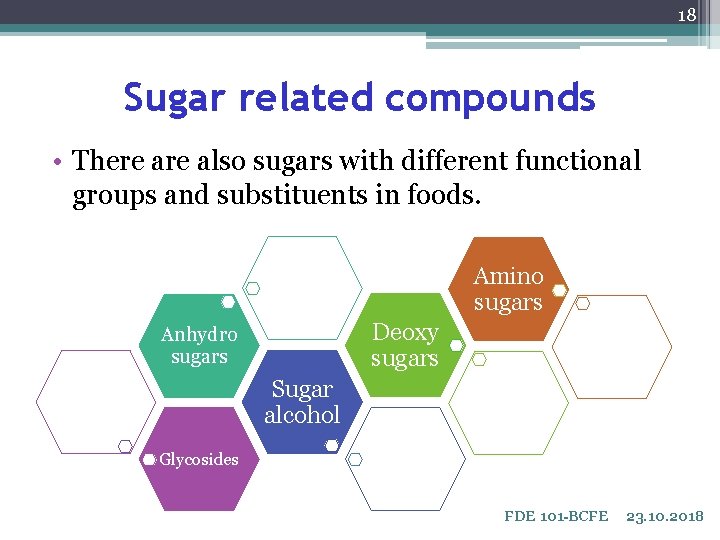 18 Sugar related compounds • There also sugars with different functional groups and substituents