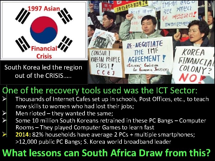 South Korea led the region out of the CRISIS…. . One of the recovery