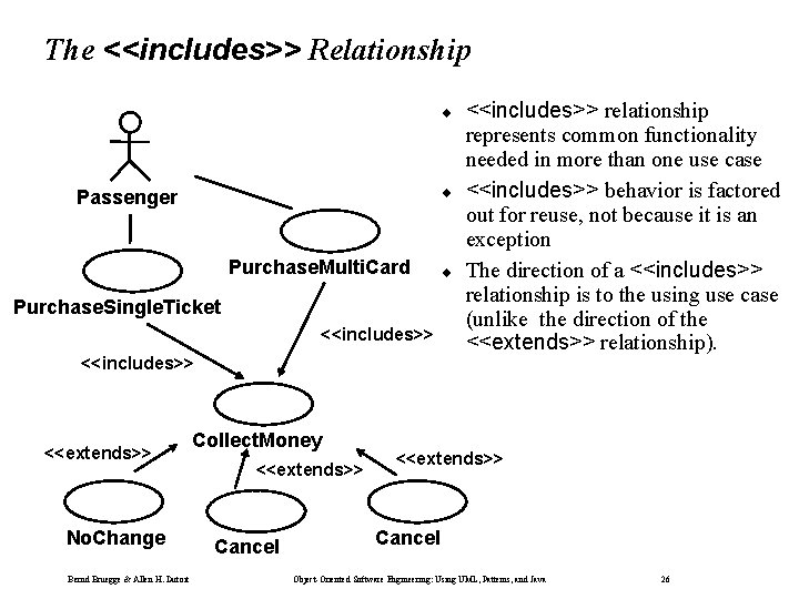 The <<includes>> Relationship ¨ ¨ Passenger Purchase. Multi. Card ¨ Purchase. Single. Ticket <<includes>>