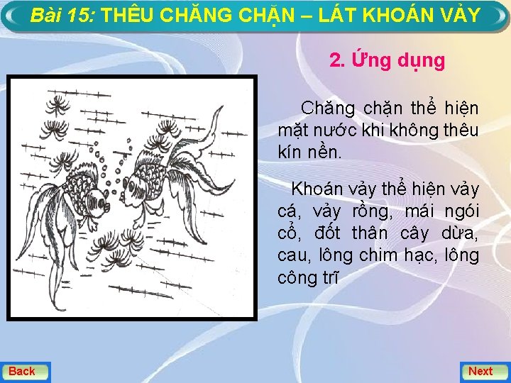 Bài 15: THÊU CHĂNG CHẶN – LÁT KHOÁN VẢY 2. Ứng dụng Chăng chặn