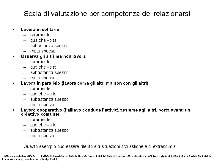 Scala di valutazione per competenza del relazionarsi • • Lavora in solitario – raramente