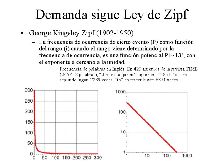 Demanda sigue Ley de Zipf • George Kingsley Zipf (1902 -1950) – La frecuencia