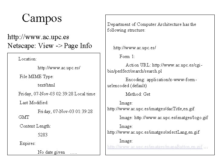 Campos http: //www. ac. upc. es Netscape: View -> Page Info Department of Computer