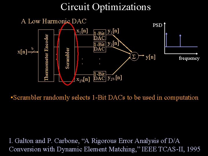 Circuit Optimizations b x 1[n] . . Scrambler x[n] Thermometer Encoder A Low Harmonic