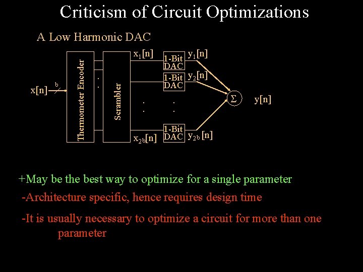 Criticism of Circuit Optimizations b x 1[n]. . Scrambler x[n] Thermometer Encoder A Low