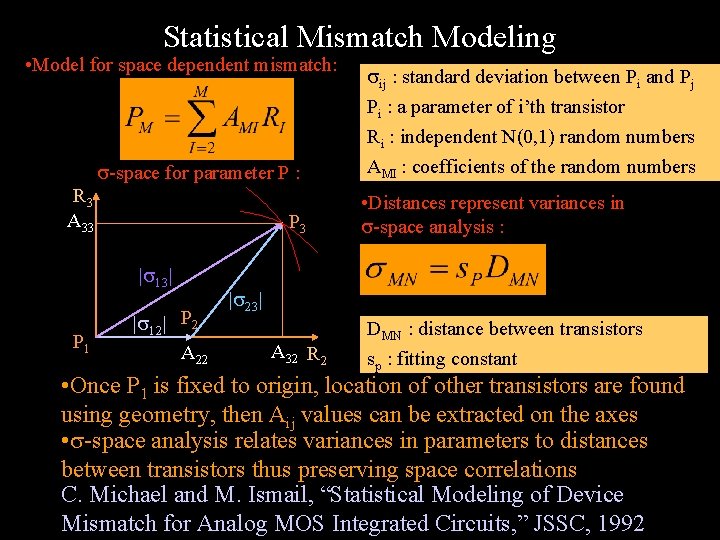 Statistical Mismatch Modeling • Model for space dependent mismatch: ij : standard deviation between