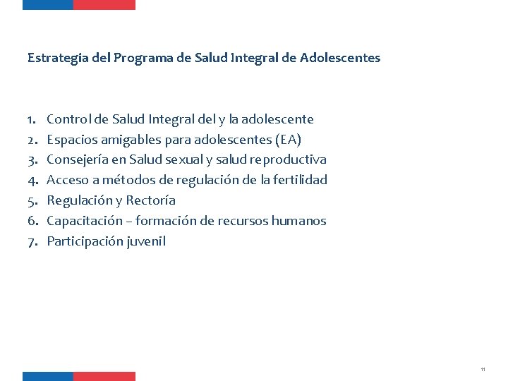Estrategia del Programa de Salud Integral de Adolescentes 1. 2. 3. 4. 5. 6.