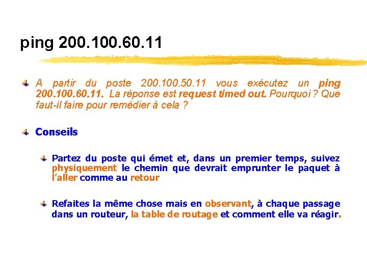 ping 200. 100. 60. 11 A partir du poste 200. 100. 50. 11 vous