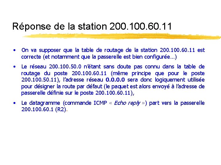 Réponse de la station 200. 100. 60. 11 • On va supposer que la