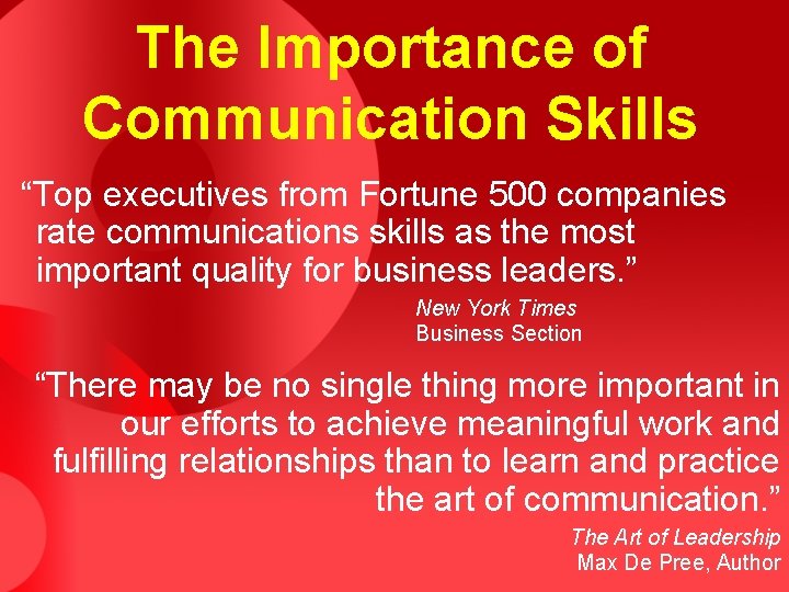 The Importance of Communication Skills “Top executives from Fortune 500 companies rate communications skills