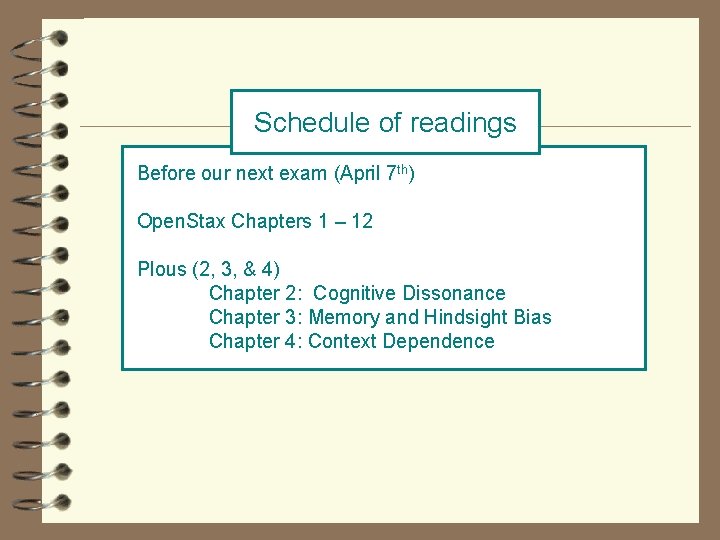 Schedule of readings Before our next exam (April 7 th) Open. Stax Chapters 1