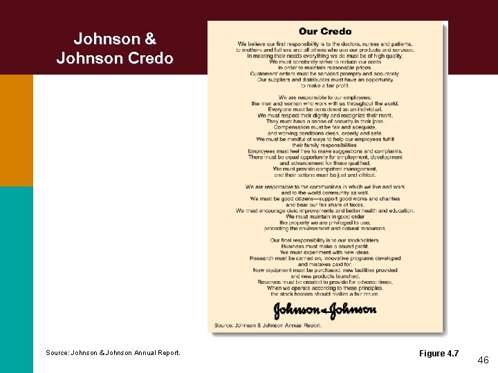 Johnson & Johnson Credo Source: Johnson & Johnson Annual Report. Figure 4. 7 46