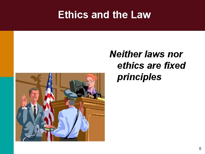 Ethics and the Law Neither laws nor ethics are fixed principles 8 
