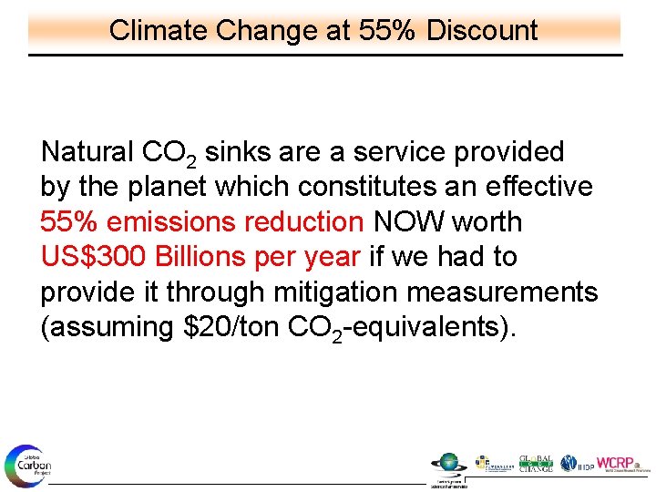 Climate Change at 55% Discount Natural CO 2 sinks are a service provided by