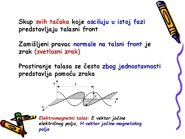 Skup svih tačaka koje osciluju u istoj fazi predstavljaju talasni front Zamišljeni pravac normale