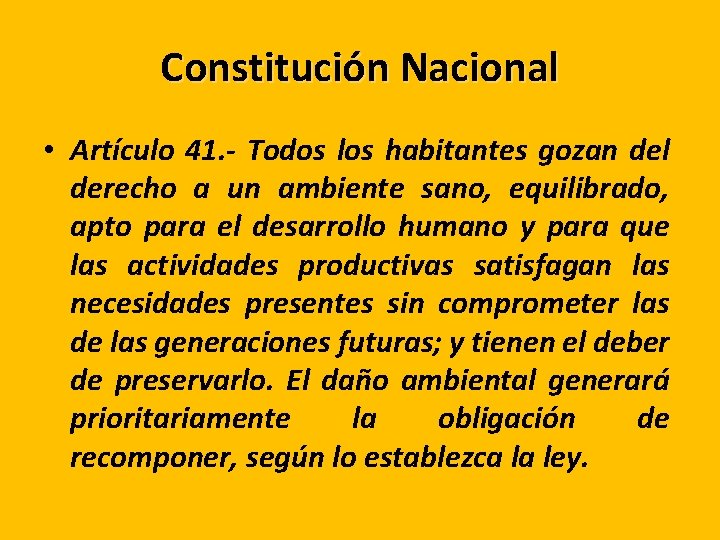 Constitución Nacional • Artículo 41. - Todos los habitantes gozan del derecho a un