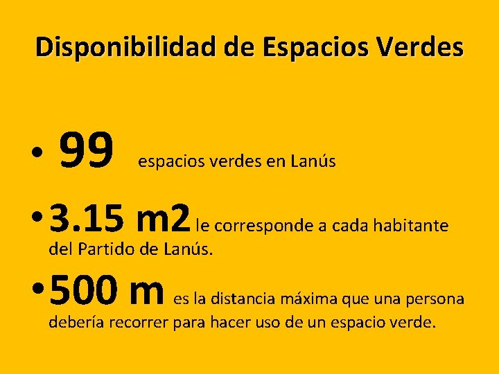 Disponibilidad de Espacios Verdes • 99 espacios verdes en Lanús • 3. 15 m