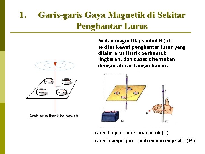 1. Garis-garis Gaya Magnetik di Sekitar Penghantar Lurus Medan magnetik ( simbol B )