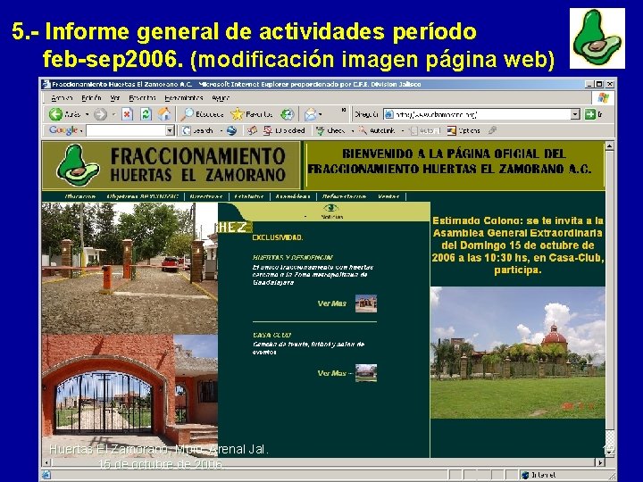 5. - Informe general de actividades período feb-sep 2006. (modificación imagen página web) Huertas