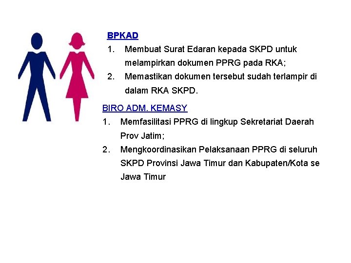 BPKAD 1. Membuat Surat Edaran kepada SKPD untuk melampirkan dokumen PPRG pada RKA; 2.