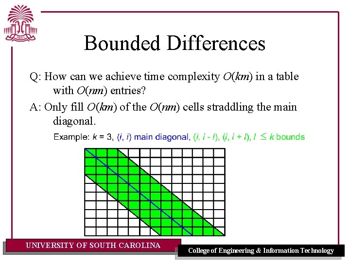Bounded Differences Q: How can we achieve time complexity O(km) in a table with